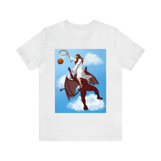 Jesus Dunks on Devil Tee (with Background)